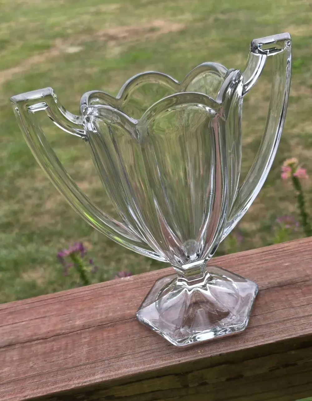 Vintage Art Deco pressed clear glass celery trophy vase
